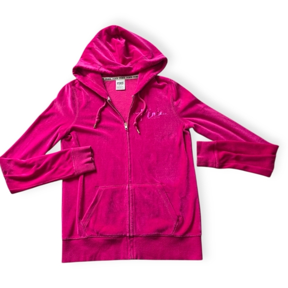 PINK Victoria's Secret Tops - PINK Victoria Secret Velour Zip Hoodie, Pink, Size Small